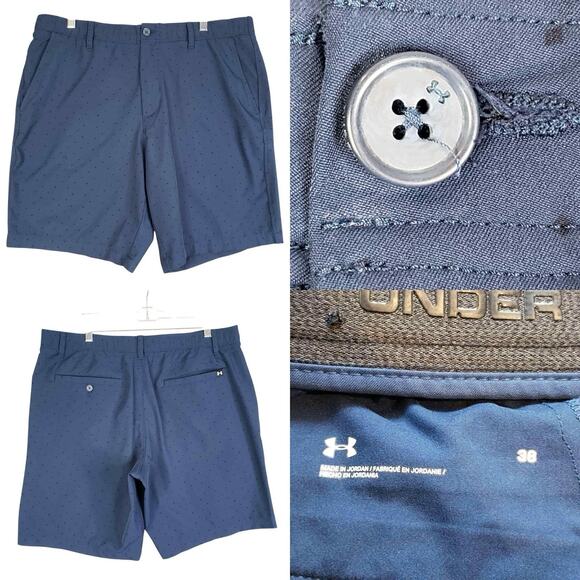 Under Armour UA Shorts UA Mens Size 36 Golf Chino Navy Blue Polka Dot - Picture 1 of 10